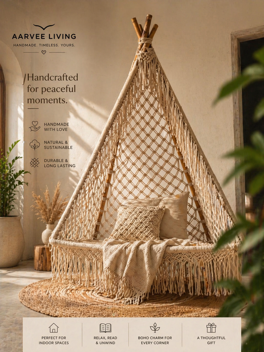 Handmade Macrame Swing Chair | Boho Hanging Seat for Indoor & Balcony | Aarvee Living