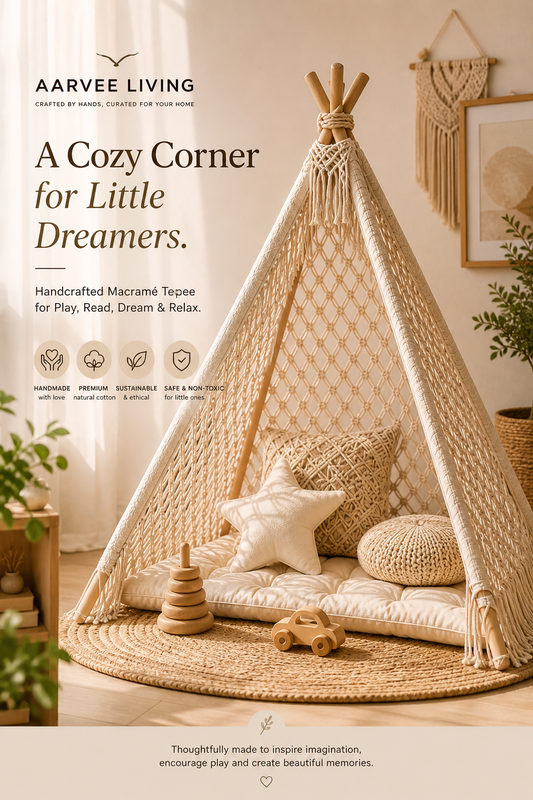 Handcrafted Macramé Teepee – Cozy Corner for Play, Relax & Decor