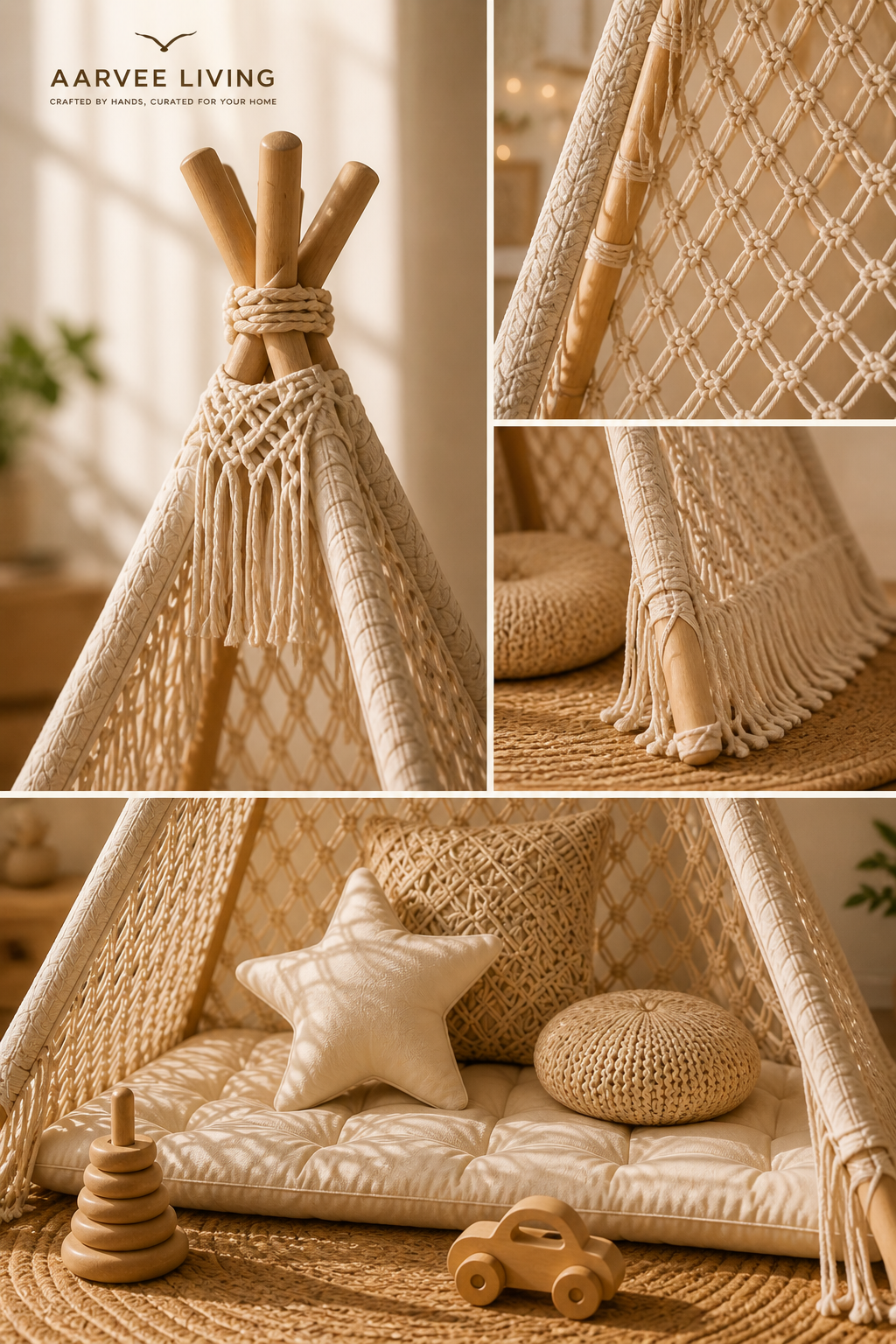 Handcrafted Macramé Teepee – Cozy Corner for Play, Relax & Decor