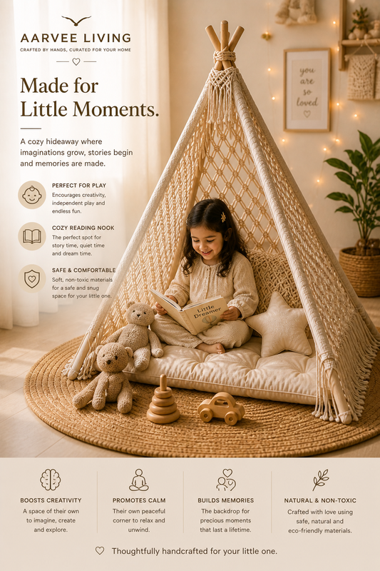 Handcrafted Macramé Teepee – Cozy Corner for Play, Relax & Decor