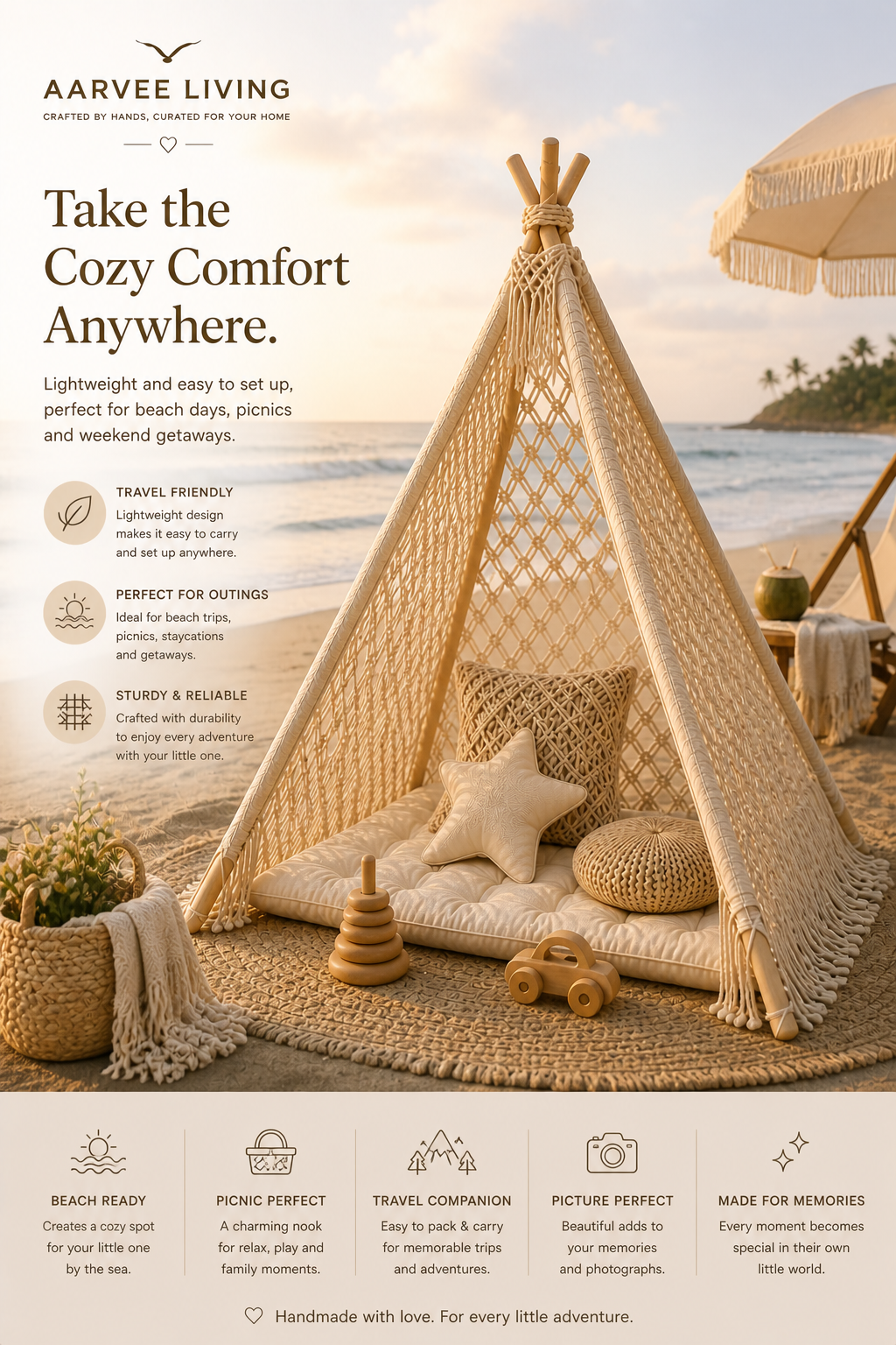Handcrafted Macramé Teepee – Cozy Corner for Play, Relax & Decor