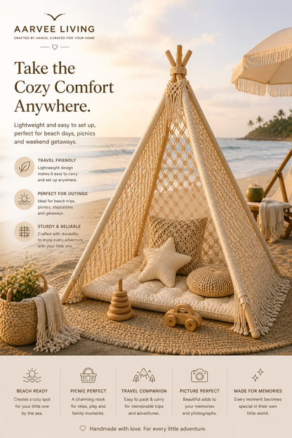 Handcrafted Macramé Teepee – Cozy Corner for Play, Relax & Decor