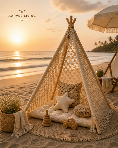 Handcrafted Macramé Teepee – Cozy Corner for Play, Relax & Decor