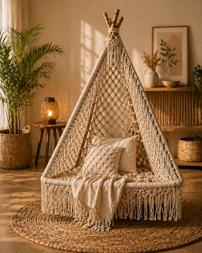 Handmade Macrame Swing Chair | Boho Hanging Seat for Indoor & Balcony | Aarvee Living