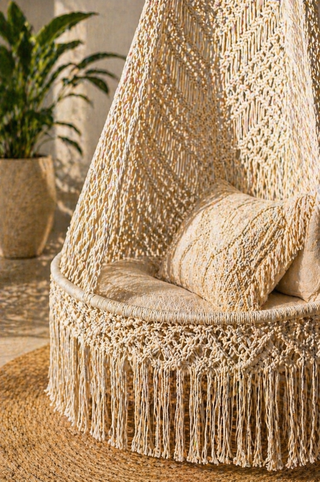 Macrame Hanging Hammock Chair – Handmade Boho Swing Chair for Indoor Relaxation