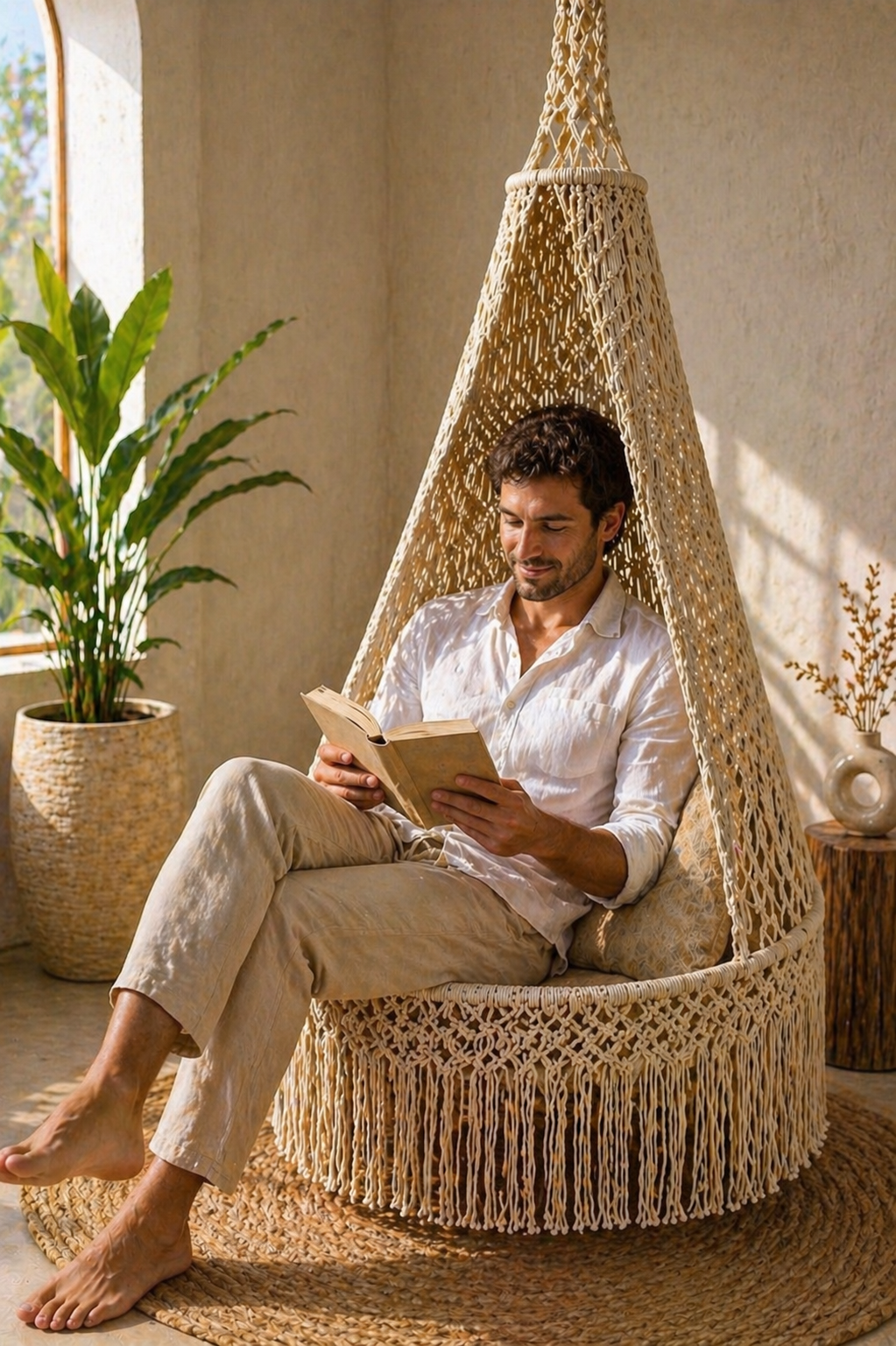Macrame Hanging Hammock Chair – Handmade Boho Swing Chair for Indoor Relaxation